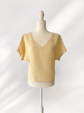 Custom-Made Stonewashed Linen V-Neck Top